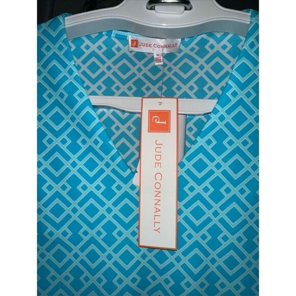 Jude Connally Daniella Stretch Trellis Trio Aqua 3/4 Flutter Sleeve Top S NWT - Picture 4 of 4